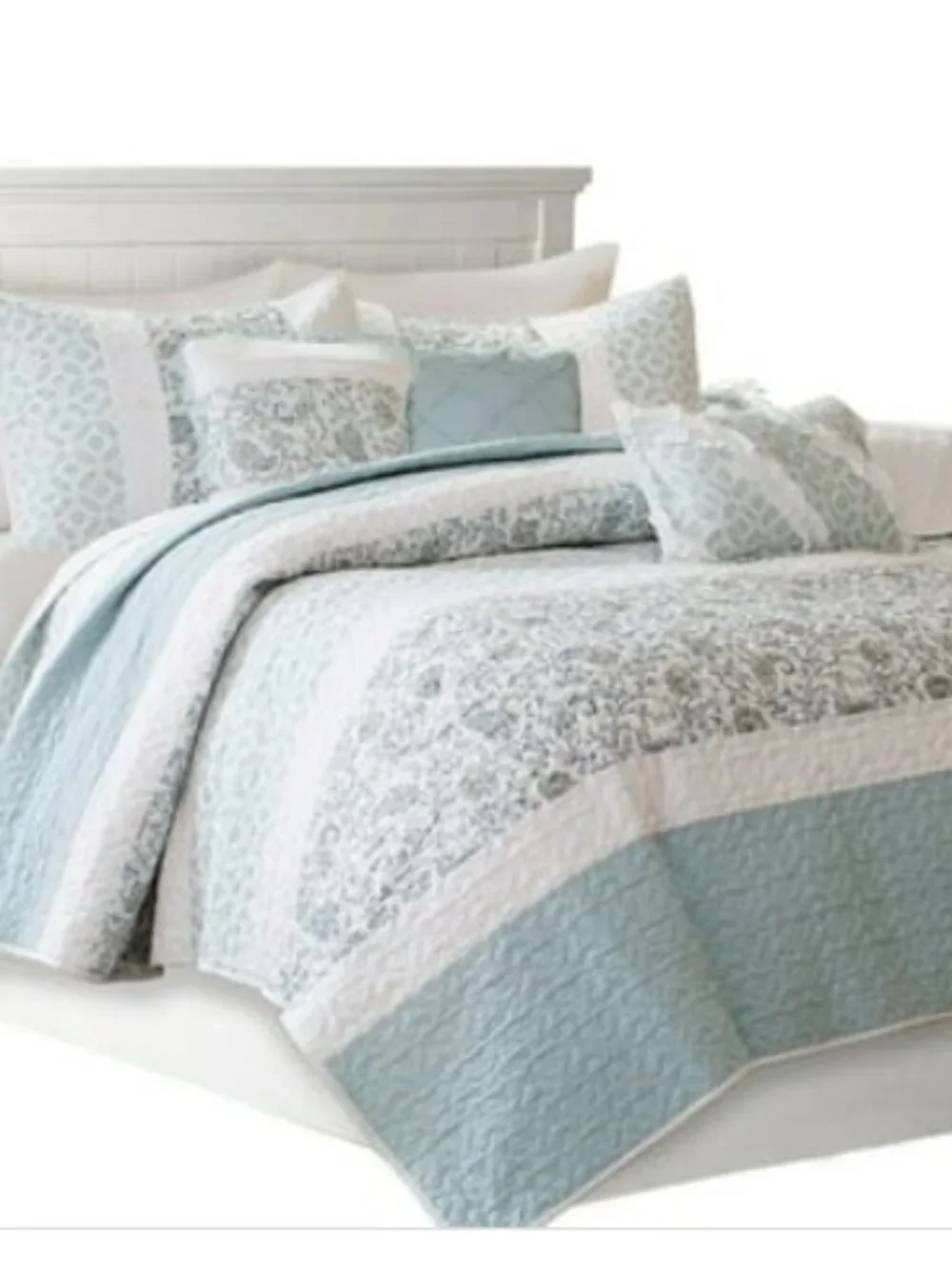 Vanessa 6-Piece Aqua Cotton Percale Full/Queen Quilt Set